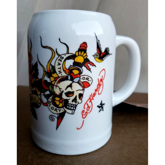 ED HARDY BEER STEIN Superior Drinking Quality Art SKULLS MUG White HOPS ETERNAL! - Picture 8 of 16